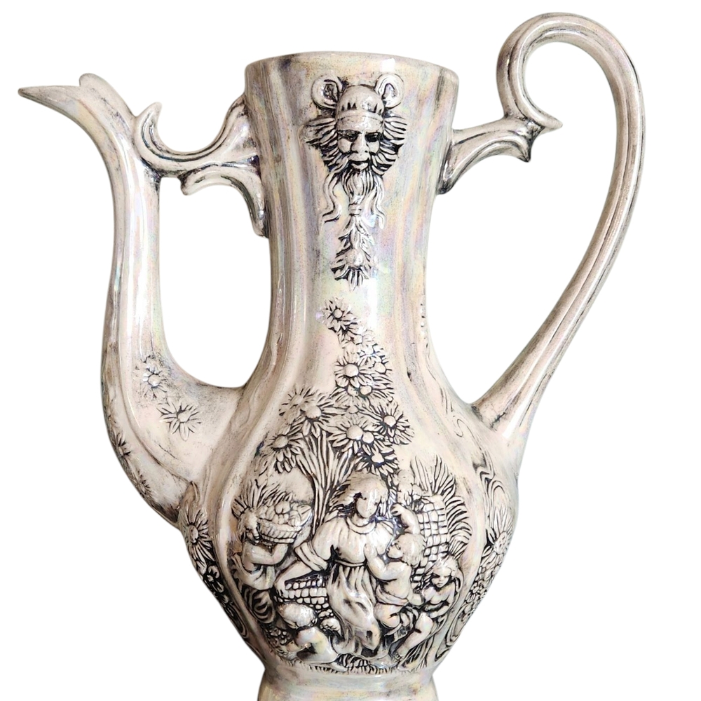 VINTAGE Majolica Server/Pitcher  IRIDESCENT ORNATE WITH GOLD ACCENTS.